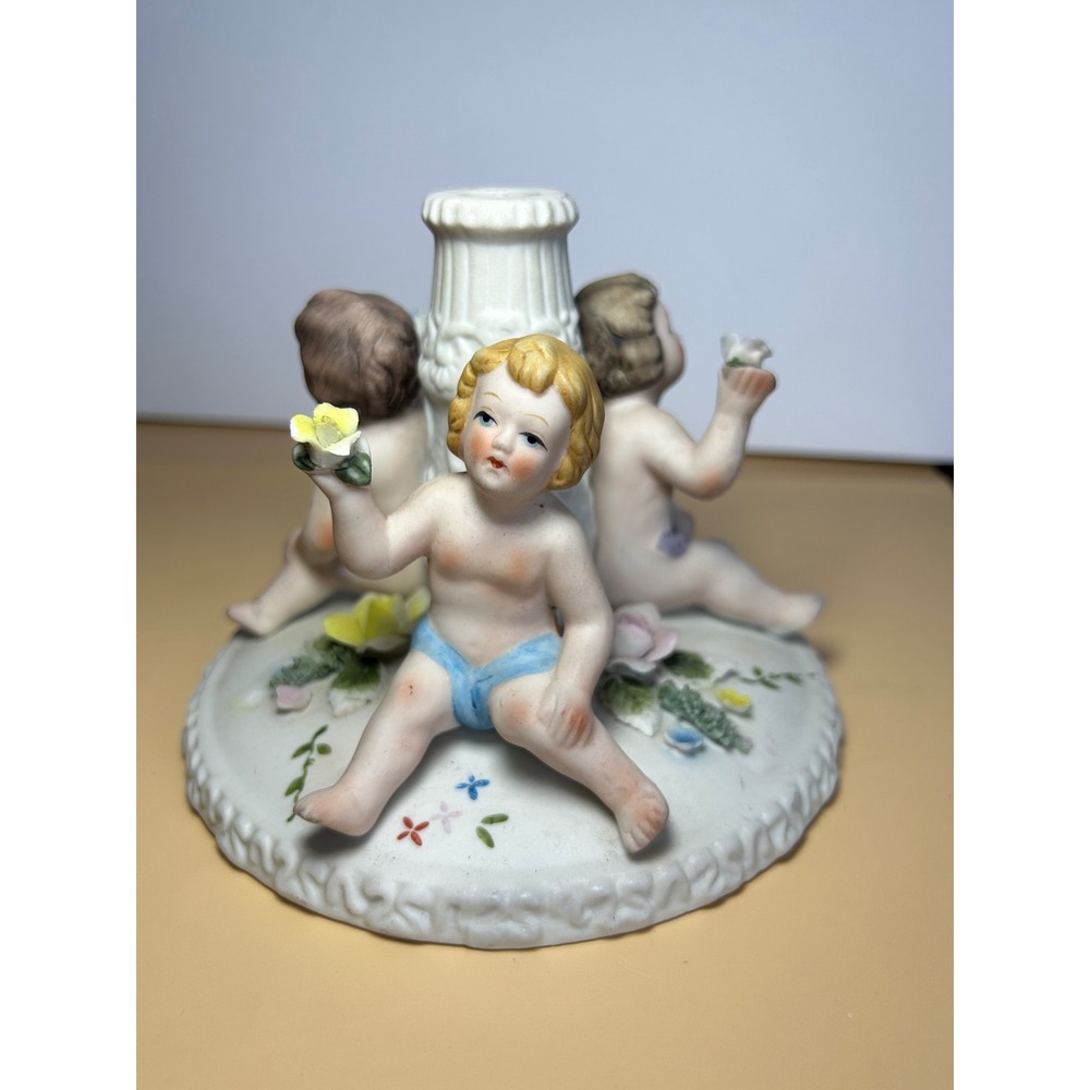 Vintage Porcelain Cherub Candleholder Richard Ginori 4.25" Tall Stamped